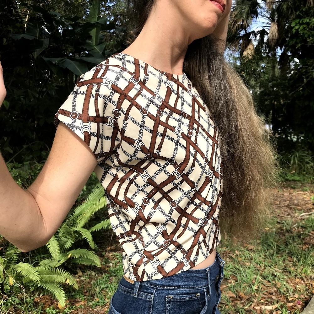 Vintage Handmade 60s Poly Print Crop Top